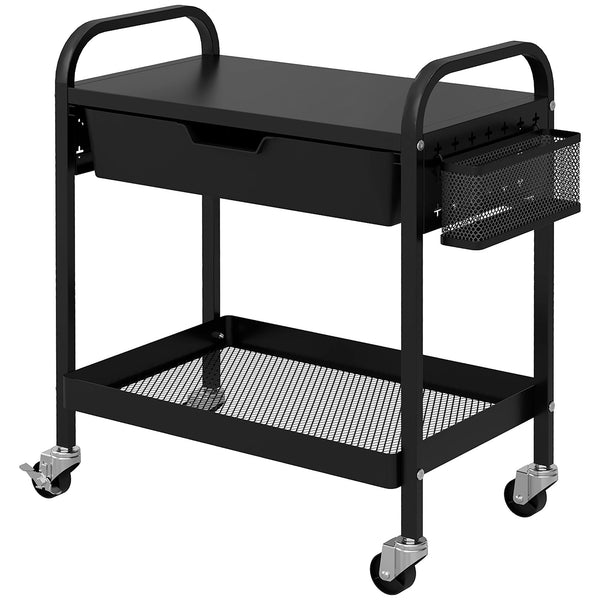 acquista Carrello da Cucina con Cesto Cassetto Estraibile e 3 Ganci 61x32,6x58,5 cm in PP e Metallo Nero