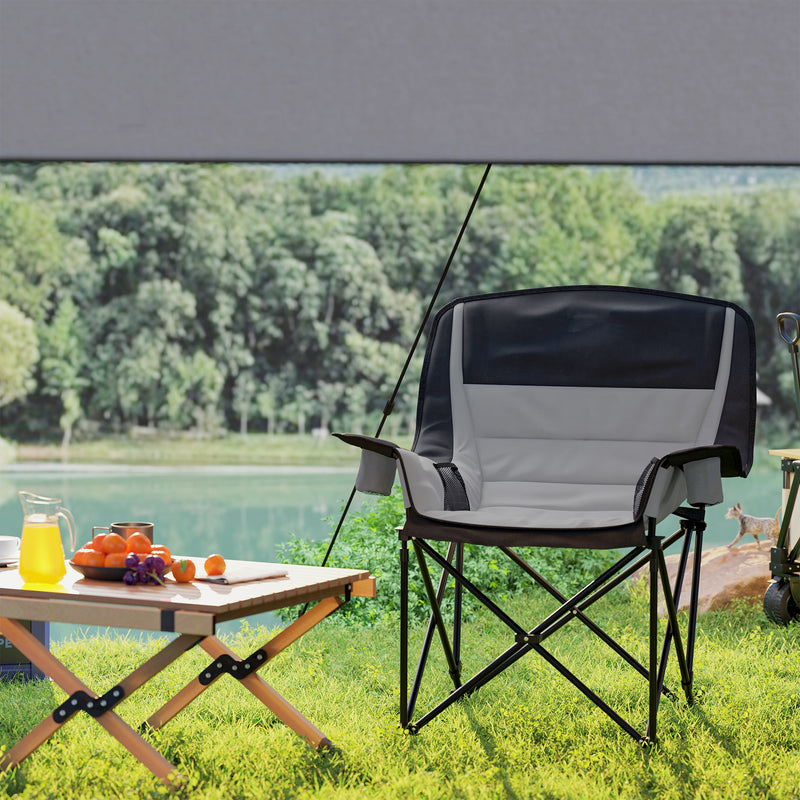 Sedia da Campeggio Pieghevole 99x71x103 cm con 2 Portabicchieri e Tasche Laterali Grigio e Nero   
