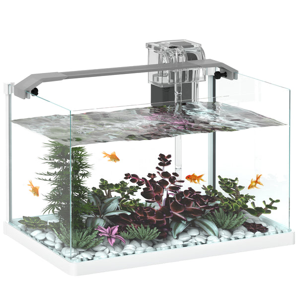 acquista Acquario in Vetro con Luci LED da 20L 38x26x27 cm Filtro e Pompa d'Acqua Bianco