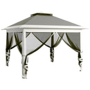 Gazebo da Giardino 330x330x280 cm Altezza Regolabile con Zanzariere in Metallo e Tessuto Oxford Grigio Scuro  