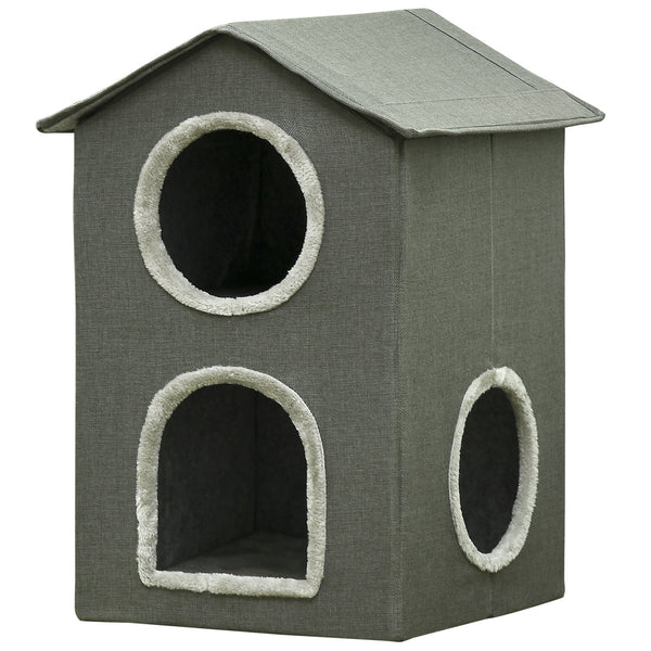 sconto Casetta per Gatti a Due Livelli 42x46x59,5 cm 3 Entrate con Cuscini Verde