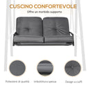 Dondolo da Giardino 2 Posti 144x117x173 cm con Tettuccio Regolabile e Cuscini in Acciaio e Poliestere Grigio 