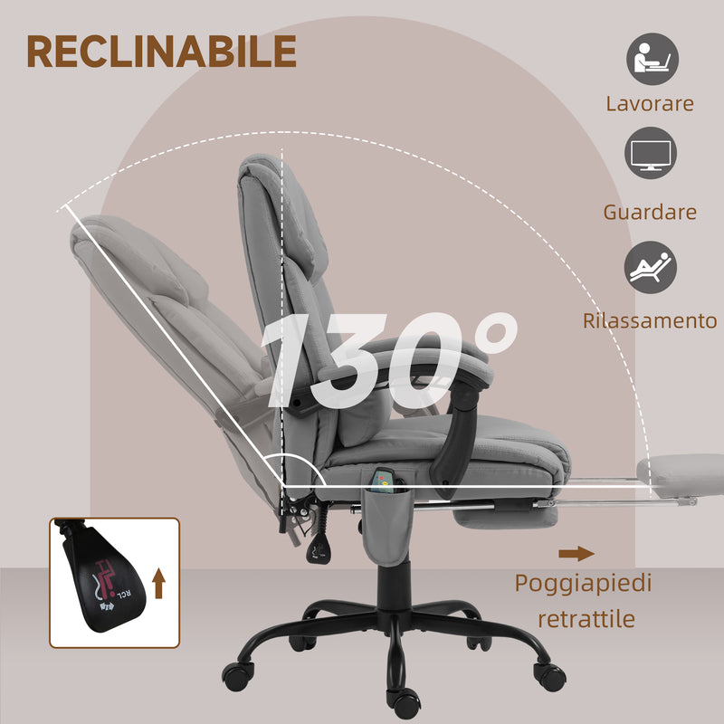 Sedia Operativa da Ufficio Massaggiante e Reclinabile 66x75x112-122 cm Grigio 
