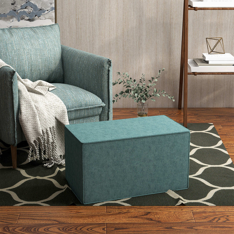 Pouf Poggiapiedi Rettangolare 75x41x41 cm Rivestimento Rimovibile in Tessuto Effetto Lino Verde