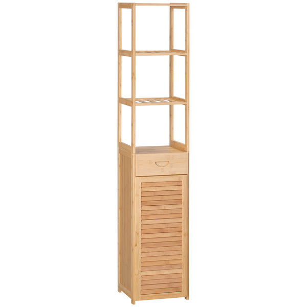Meuble de Salle de Bain Haut 3 Étagères 1 Tiroir et 1 Meuble 32x30x163 cm en Bois Couleur Bambou online