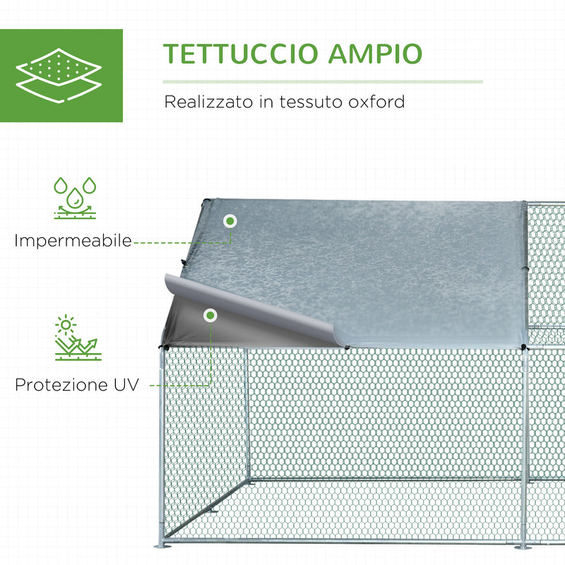 Pollaio Gabbia per Galline 300x400x195 cm in Metallo con Copertura in Tessuto Oxford Argento