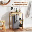 Cesto Portabiancheria 50x32x70 cm con Borsa Estraibile e Ripiano in Bambù Grigio  