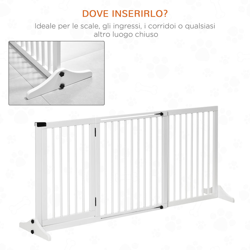 Cancellino per Cani Taglia Regolabile a 3 Pannelli 113-166x36x71 cm in Legno di Pino Bianco