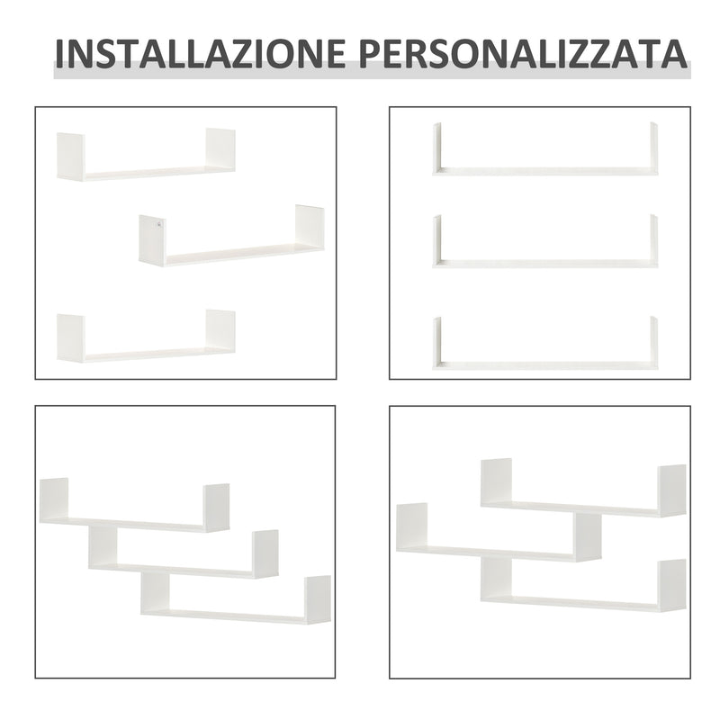 Set 3 Mensole da Parete 80x18x18 cm in MDF Bianco  