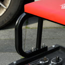 Sgabello da Officina Imbottito con Ruote e Vassoio Porta Attrezzi 38x35x37 cm in Acciaio e PU Rosso