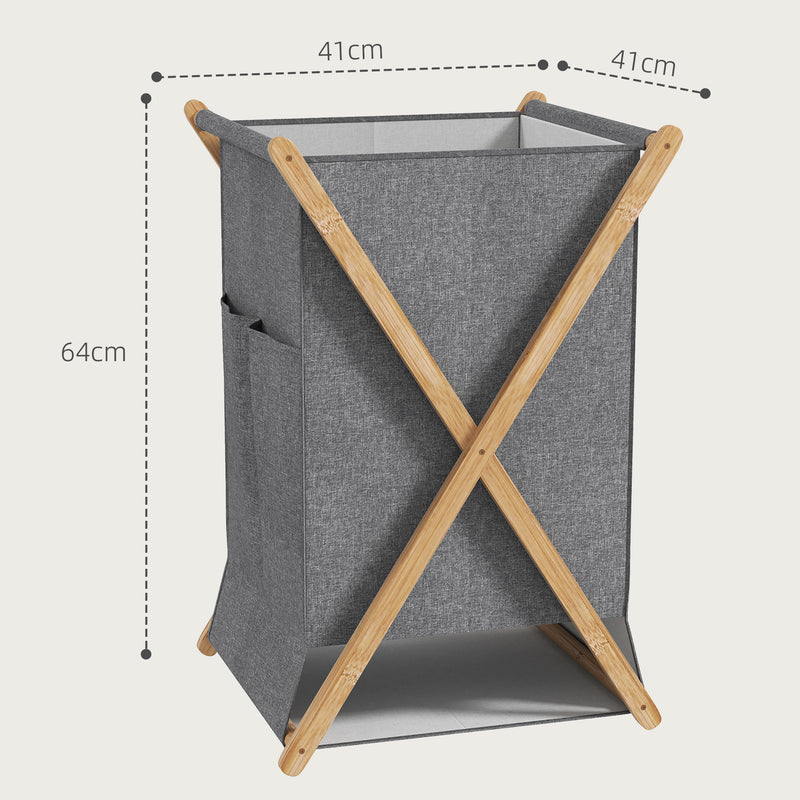 Cesto Portabiancheria Pieghevole da 55L Telaio in Bambù e in Tessuto Grigio  