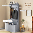 Mobile Appendiabiti con Panca Contenitore 71,5x39,5x170 cm in Legno Grigio  