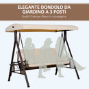Dondolo da Giardino 3 Posti 208x121x172 cm Tetto Regolabile, Portabicchieri e Cuscini Beige  