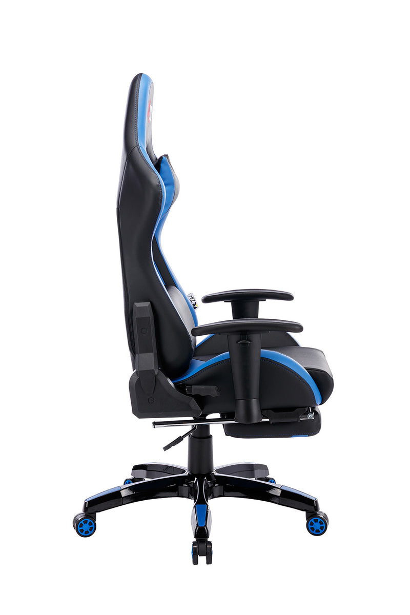 Sedia Gaming da Ufficio 68x55x129/139 cm con Poggiapiedi e Supporto Lombare Blu e Nero-3