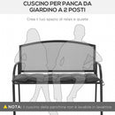 Cuscino per Panchina da Giardino 100x40cm con Laccetti e Imbottitura Spessa Grigio Scuro-4