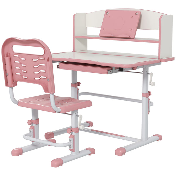 sconto Banco Studio Scuola per Bambini 80x54,5x104 cm con Sedia Regolabile e Piano Inclinabile Rosa