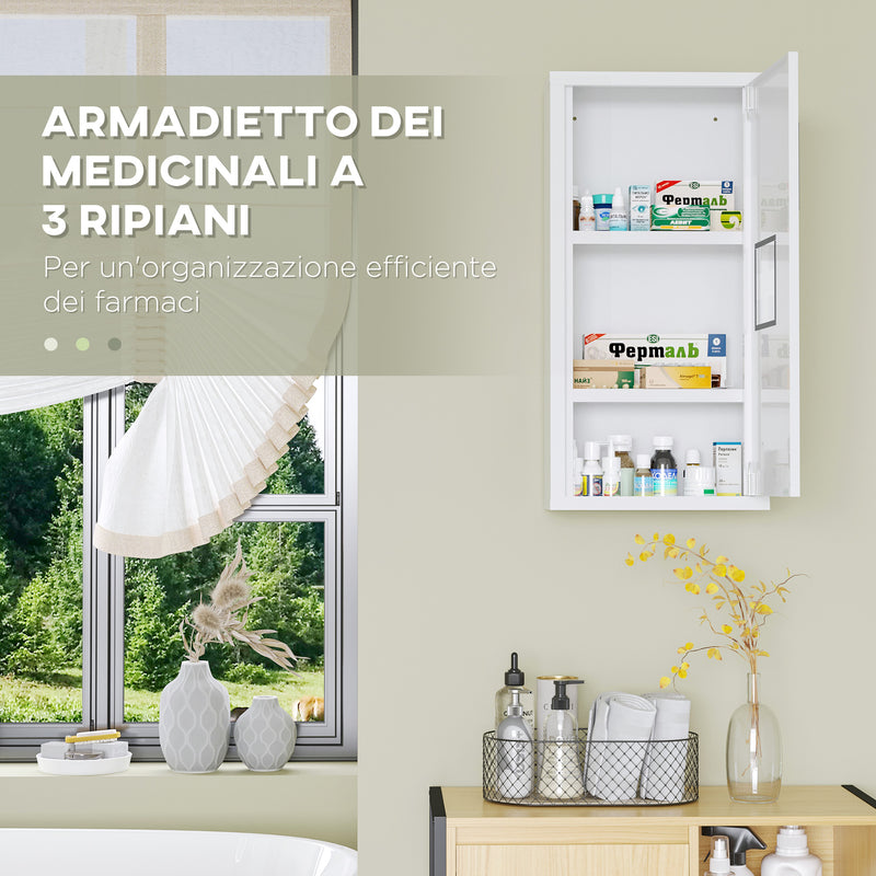 Armadietto Medicinali a 3 Ripiani con Porta Magnetica 30x12x60 cm in Acciaio Bianco