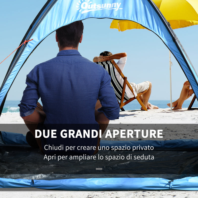 Tenda da Spiaggia Campeggio per 2-3 150x115x110 cm con Tasche Portaoggetti Blu