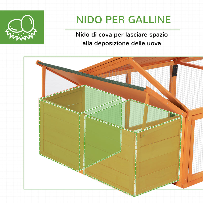 Pollaio da Giardino per 4-8 Galline con Rete Metallica e Tetto Apribile 240x112,5x76 cm in Legno Arancione