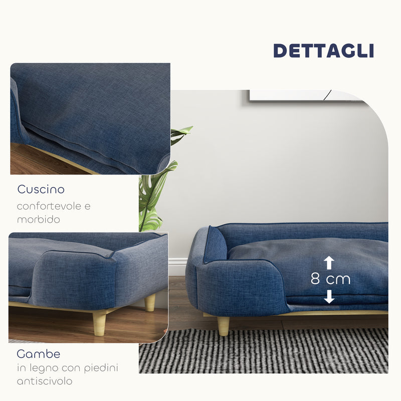 Divano per Cani Taglia Grande  fino 30 kg 96x66x24 cm con Cuscino Rimovibile Blu  