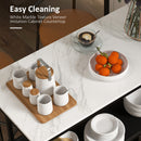 Isola da Cucina con Mensole, Piano Effetto Marmo 100x50x90 cm Struttura in Metallo Nero e Bianco