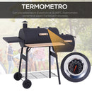 Barbecue a Carbone Carbonella 124x53x104 cm con Coperchio e Affumicatore in Acciaio Nero