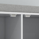 Panca Scarpiera 2 Armadietti con Cuscino 84x35x50 cm in Tessuto Effetto Lino e Legno Bianco 