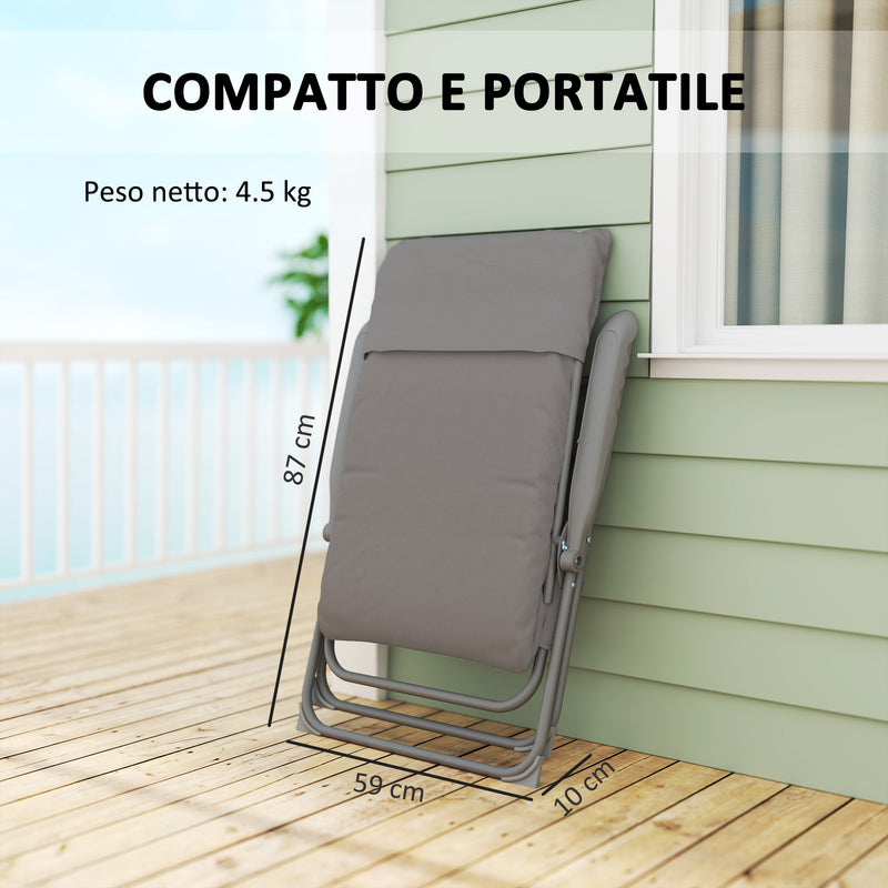 Sedia da Campeggio Pieghevole 66x58x105 cm Regolabile su 5 Livelli Grigio Chiaro   