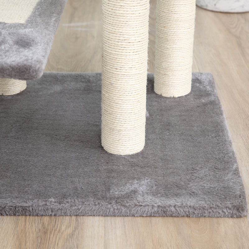 Albero Tiragraffi per Gatti 48,5x 48,5x100 cm con Lettino Pali in Sisal Rivestimento in Peluche Grigio