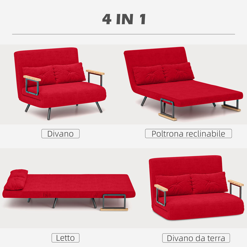 Divano Letto Schienale Regolabile 102x73x81 cm in Velluto Rosso 