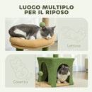 Albero Tiragraffi per Gatti con Casetta Lettino e Palline  44x30x98 cm Verde e Marrone  