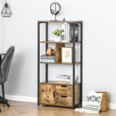 Libreria 3 Ripiani 2 Cassetti 1 Anta 58x24x122 cm in Truciolato e Metallo Nero e Legno