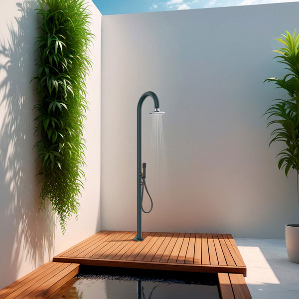 sconto Doccia da Giardino in Alluminio Soffione Lcd Quadrato e Doccino Sined Luna Alu D Grigio