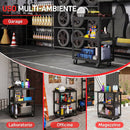 Carrello Porta Attrezzi a 3 Ripiani 70,5x35x82,5 cm con Bordi Rialzati Ruote a Freno e Maniglia in Metallo e PP Nero      