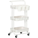 Carrello da Cucina Multiuso a 3 Livelli con Cestini e Ganci Rimovibili Ripiano con 12 Divisori in Acciaio e ABS Bianco      