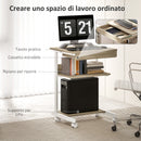 Scrivania Moderna Salvaspazio 56x51x79 cm con Cassetto Scorrevole e Ruote in Legno Ingegnerizzato e Metallo Bianco e Rovere  