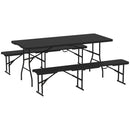 Set da Pic Nic Pieghevole a 3 Pezzi con Tavolo e 2 Panche in HDPE e Metallo Nero    