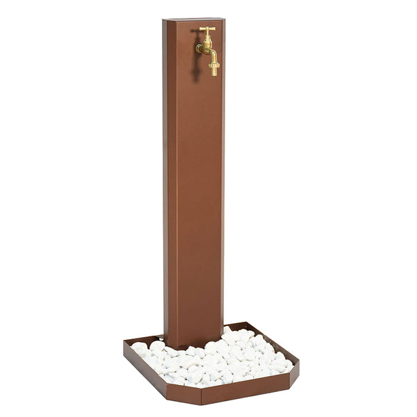 Fontana da Giardino Design a Colonna Ovale Rubinetto in Ottone e Base con Ciottoli Corten prezzo