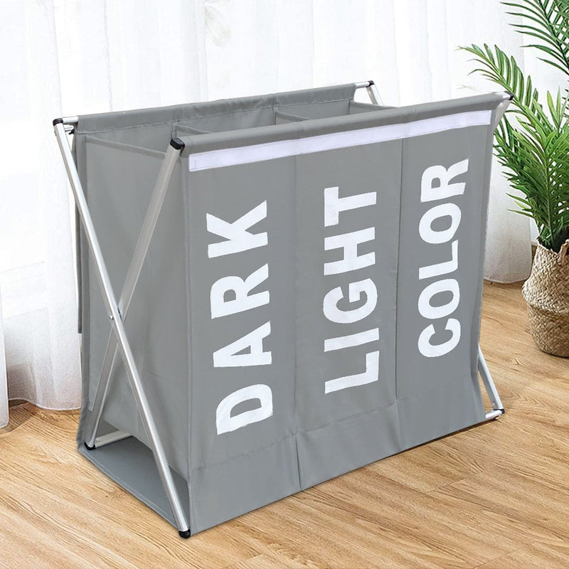 Cesto Portabiancheria 63x61x32 cm 3 Scomparti in Alluminio Grigio Scuro