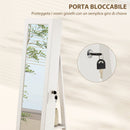Specchio Portagioie 3 in 1 Girevole a 360° e Autoportante 55x55x161 cm in MDF Bianco  