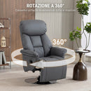 Poltrona Relax Girevole 78x80x109 cm Reclinabile 130° con Poggiapiedi Braccioli Svasati in Finta Pelle Grigio      