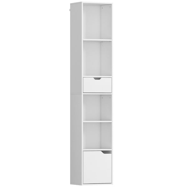 online Scaffale Libreria 30x24x158 cm a 4 Ripiani Aperti con Armadietto e Cassetto in Legno Bianco