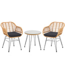 Set Arredo Giardino in Rattan con Tavolino Ripiano in Vetro e 2 Sedie da Esterno