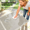 Tavolo Estensibile da Giardino 180x90x75 cm Piano in Vetro Temperato in Alluminio Bianco Crema      