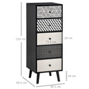 Cassettiera 5 Cassetti 39,5x39,5x110 cm in MDF Nera e Grigia