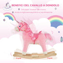 Cavallo a Dondolo Unicorno per Bambini in Legno e Peluche Unicorno Rosa
