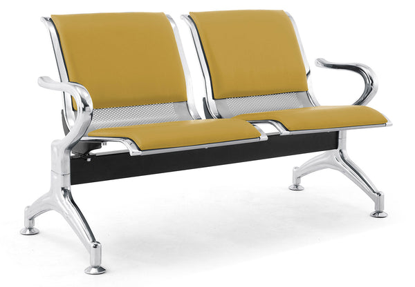 online Banc de bureau pour salle d'attente 2 places avec coussin en acier et simili cuir argent/moutarde
