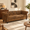 Divano 3 Posti Chesterfield 206x82x76 cm con Seduta Ampia in Tessuto Effetto Pelle Caffè      