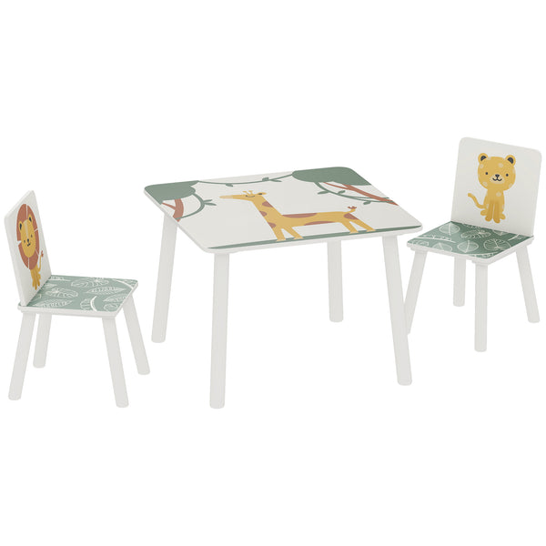 Set Tavolino e 2 Sedie per Bambini 3-8 Anni in MDF Fantasia con Animali Verde online