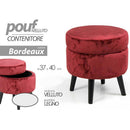 Pouf Contenitore Ø37x40 cm Sgabello Poggiapiedi in Tessuto Velluto Bordeaux     